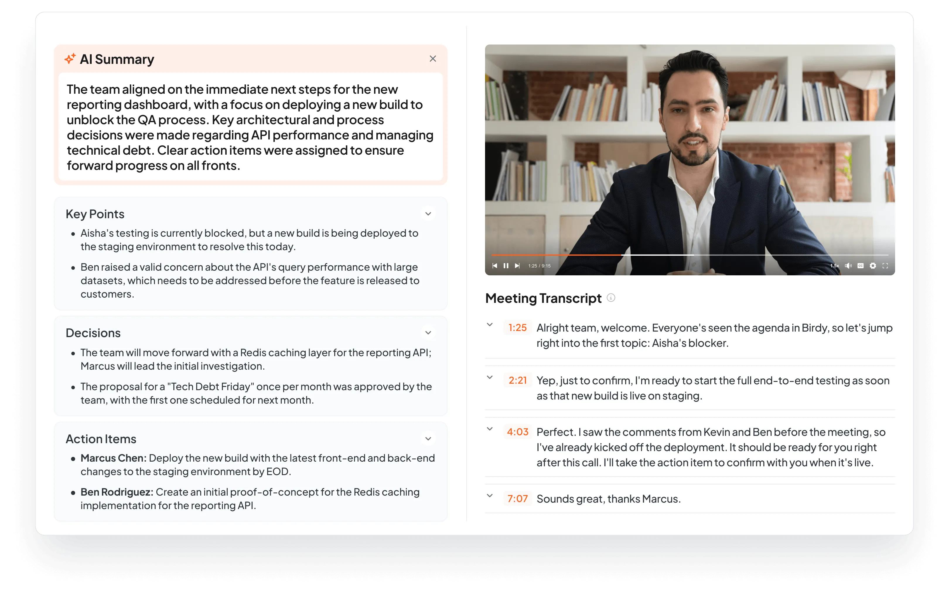 Professional daily stand-up interface showing team collaboration and project updates